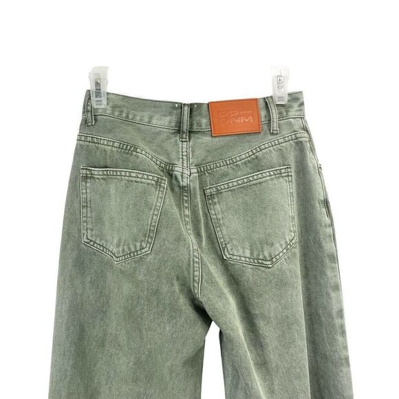 Princess Polly Holly Green Denim Asymmetric Button Fly Straight Leg Jeans Size 2 - Picture 7 of 9